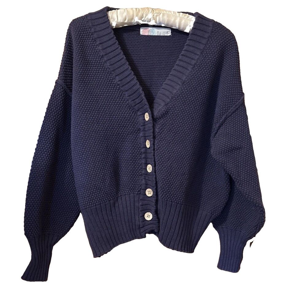FP Beach Free People Blue Cotton Cropped Cardigan Sweater Dolman SZ XS - Picture 1 of 6